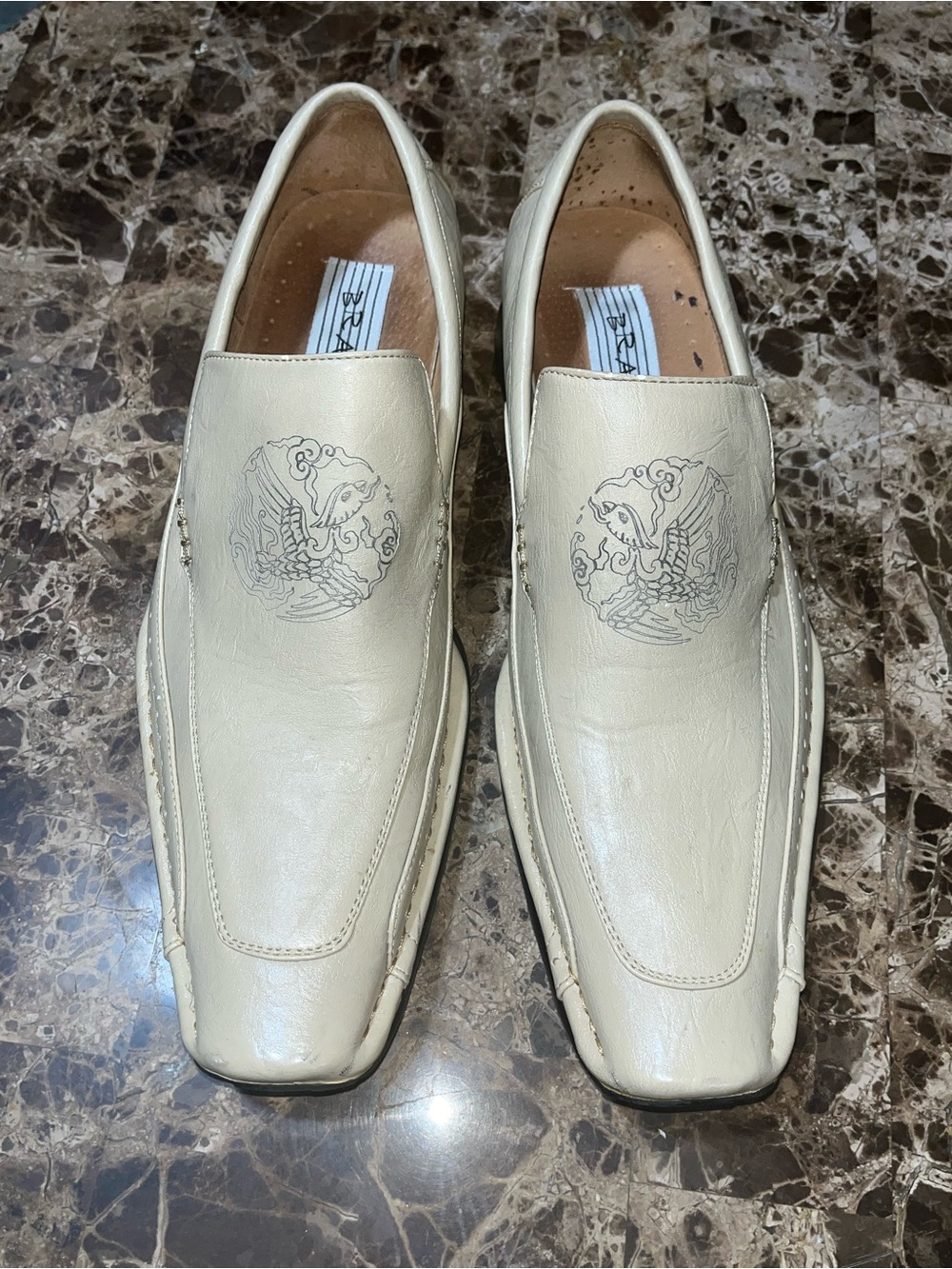 Bravo Chelsea Men’s Shoes 8.5D Cream White Square Toe Slip On Dress Shoes Crane